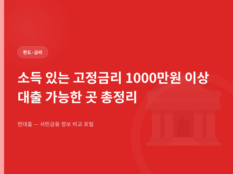 소득 있는 고정금리 1000만원 이상 대출 가능한 곳 총정리