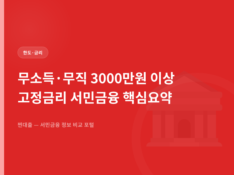 무소득·무직 3000만원 이상 고정금리 서민금융 핵심요약
