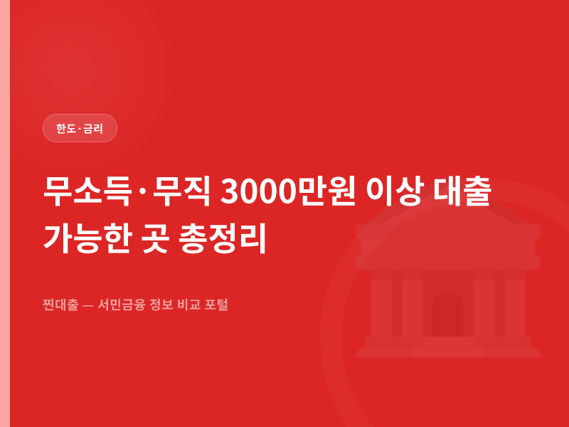 무소득·무직 3000만원 이상 대출 가능한 곳 총정리