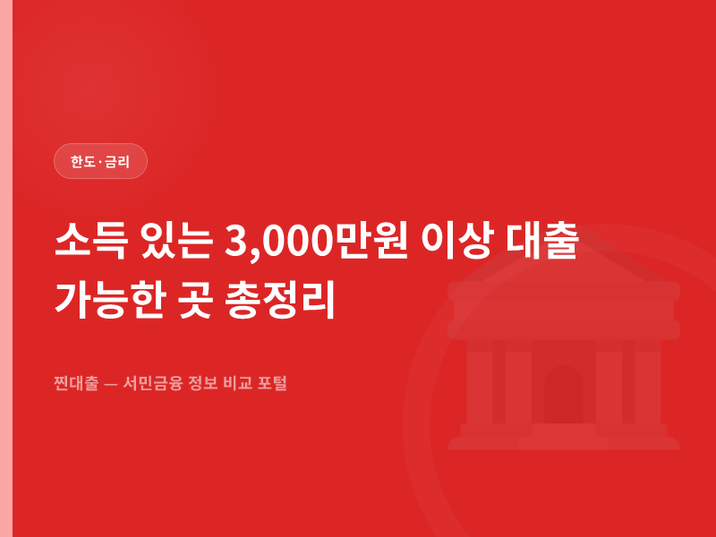 소득 있는 3,000만원 이상 대출 가능한 곳 총정리