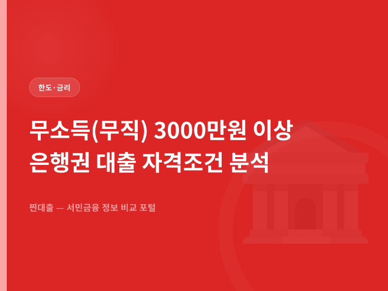 무소득(무직) 3000만원 이상 은행권 대출 자격조건 분석