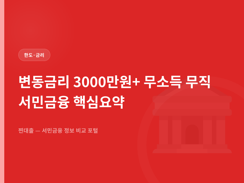 변동금리 3000만원+ 무소득 무직 서민금융 핵심요약