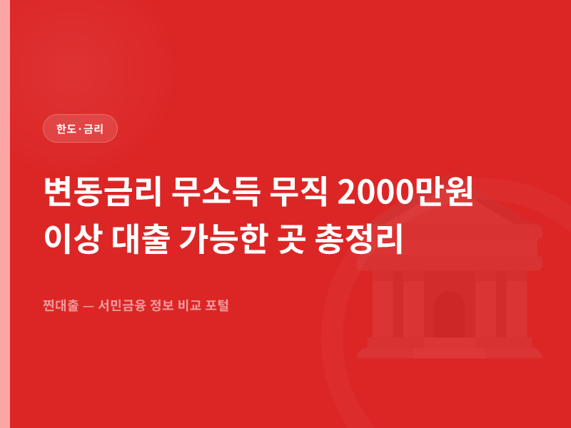 변동금리 무소득 무직 2000만원 이상 대출 가능한 곳 총정리