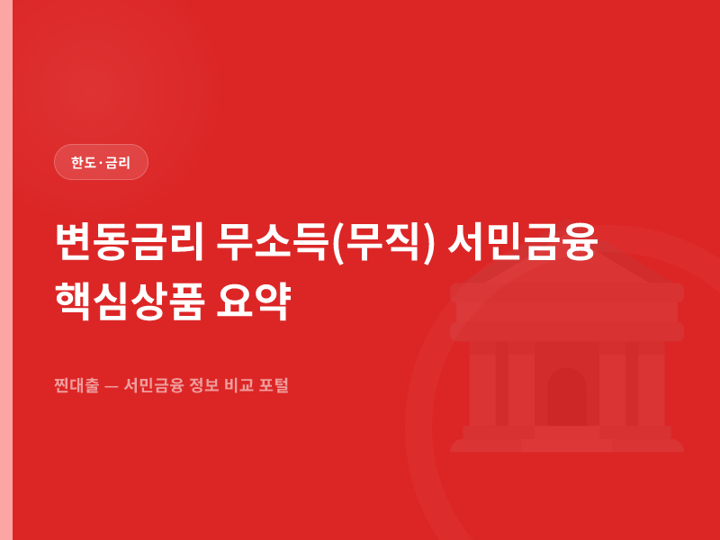 변동금리 무소득(무직) 서민금융 핵심상품 요약