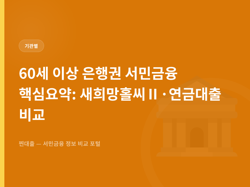 60세 이상 은행권 서민금융 핵심요약: 새희망홀씨Ⅱ·연금대출 비교