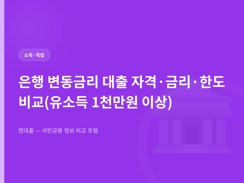 은행 변동금리 대출 자격·금리·한도 비교(유소득 1천만원 이상)