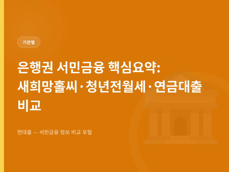 은행권 서민금융 핵심요약: 새희망홀씨·청년전월세·연금대출 비교