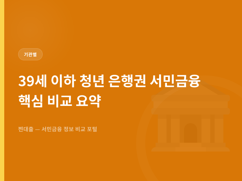 39세 이하 청년 은행권 서민금융 핵심 비교 요약