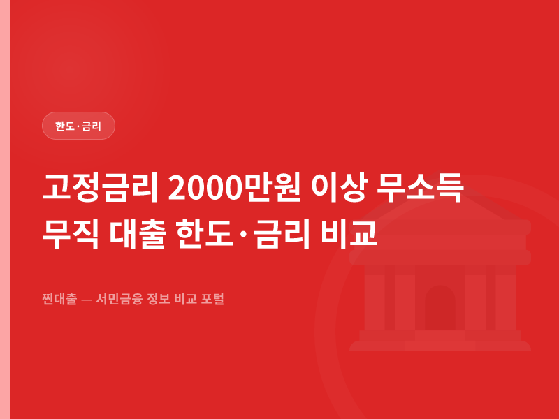 고정금리 2000만원 이상 무소득 무직 대출 한도·금리 비교