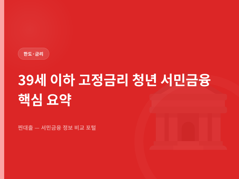 39세 이하 고정금리 청년 서민금융 핵심 요약