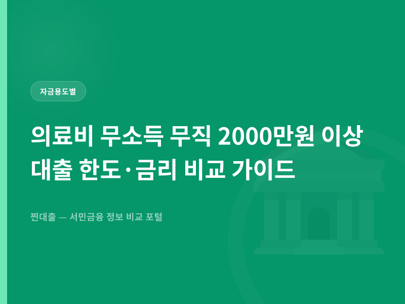 의료비 무소득 무직 2000만원 이상 대출 한도·금리 비교 가이드
