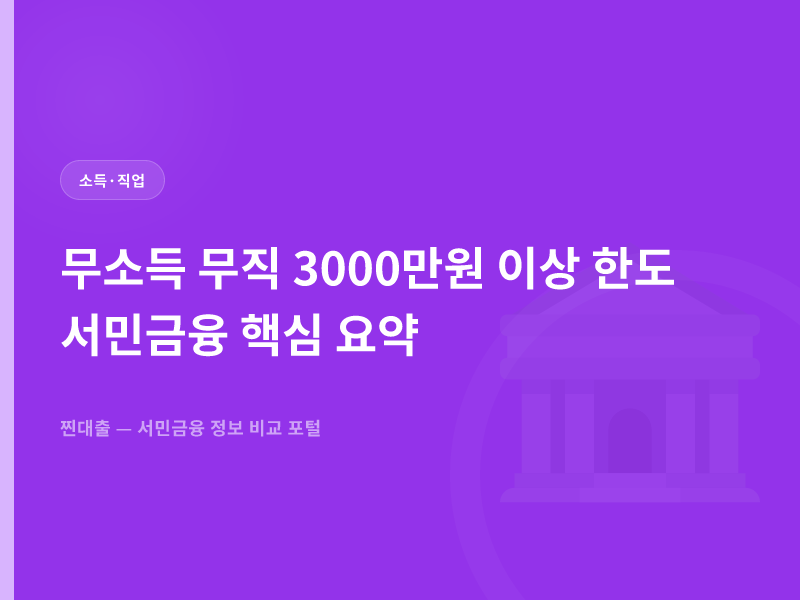 무소득 무직 3000만원 이상 한도 서민금융 핵심 요약