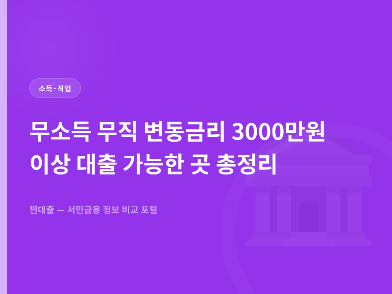 무소득 무직 변동금리 3000만원 이상 대출 가능한 곳 총정리