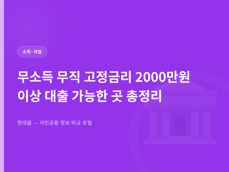 무소득 무직 고정금리 2000만원 이상 대출 가능한 곳 총정리