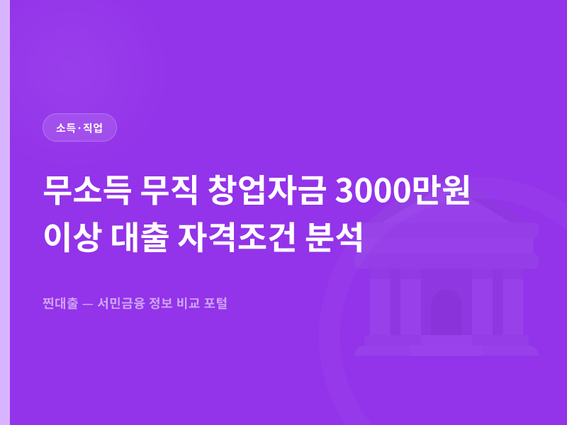 무소득 무직 창업자금 3000만원 이상 대출 자격조건 분석