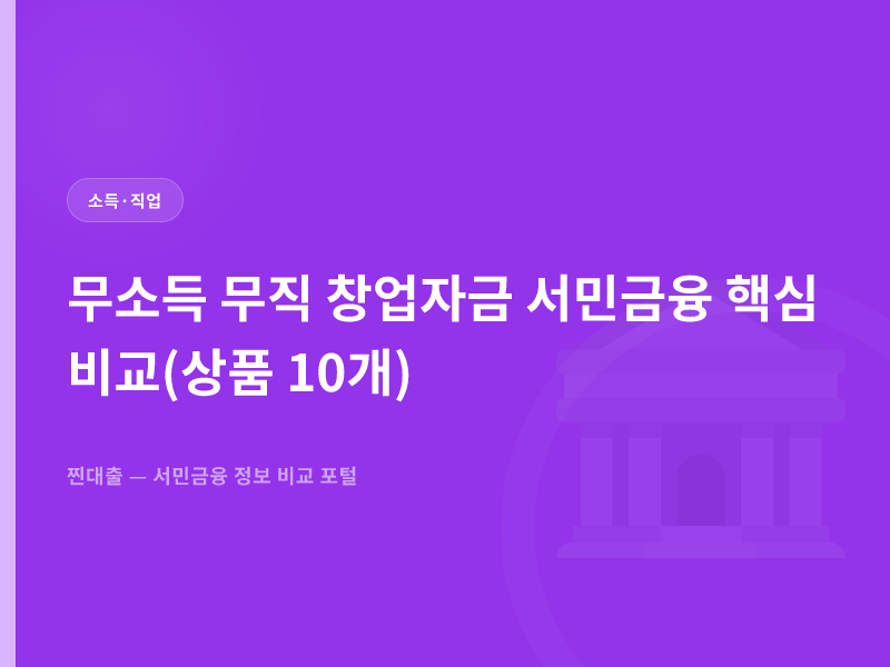 무소득 무직 창업자금 서민금융 핵심 비교(상품 10개)