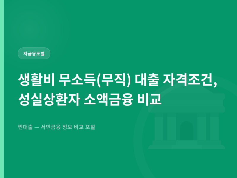 생활비 무소득(무직) 대출 자격조건, 성실상환자 소액금융 비교