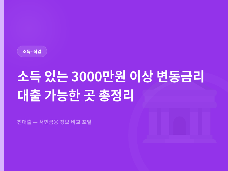 소득 있는 3000만원 이상 변동금리 대출 가능한 곳 총정리