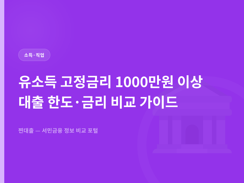 유소득 고정금리 1000만원 이상 대출 한도·금리 비교 가이드