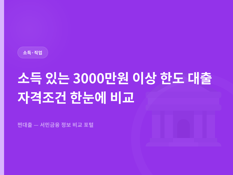 소득 있는 3000만원 이상 한도 대출 자격조건 한눈에 비교