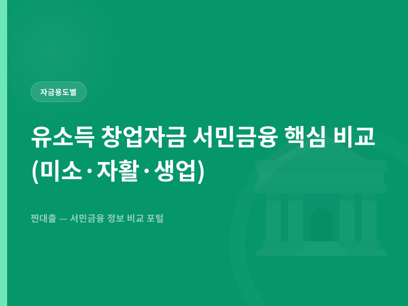 유소득 창업자금 서민금융 핵심 비교(미소·자활·생업)