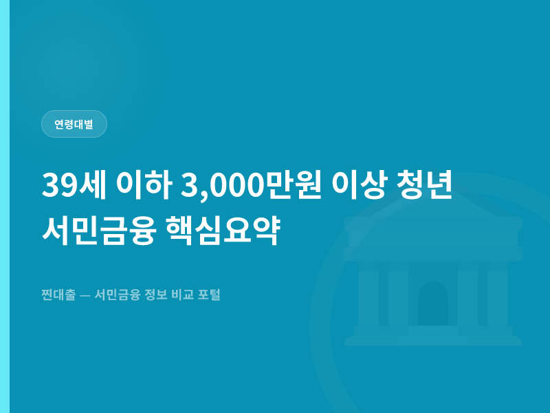 39세 이하 3,000만원 이상 청년 서민금융 핵심요약